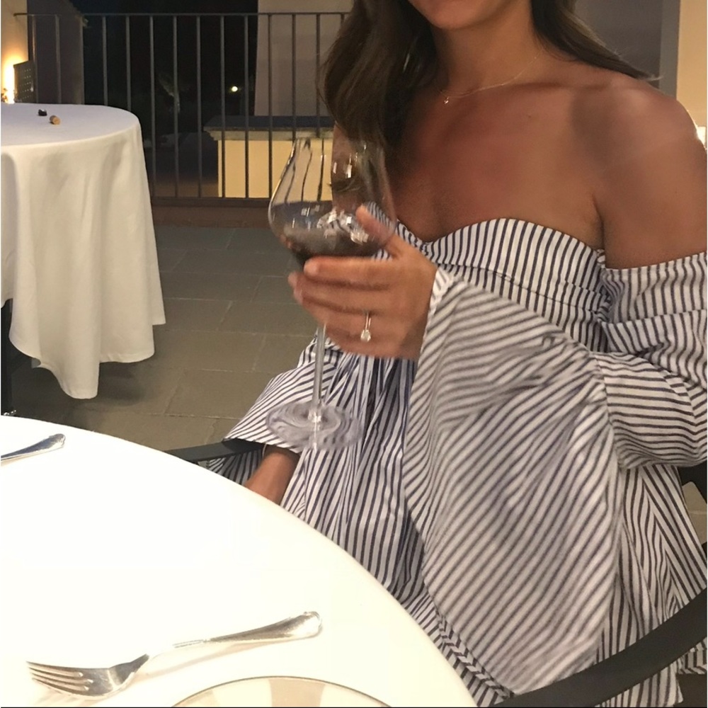 Caroline Constas Max Off-the-shoulder Bell Sleeve Striped Poplin Top Sz M